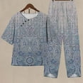 thumbnail image 1 of Ensembles de Détente pour Femmes 2 Pcs Tenues d'Été Imprimées Manches Courtes Demi-Manches Col Rond Haut Court + Pantalon Décontracté Ensemble Deux Pièces Ensemble de Détente Grande Taille en Liquidation, 1 of 4