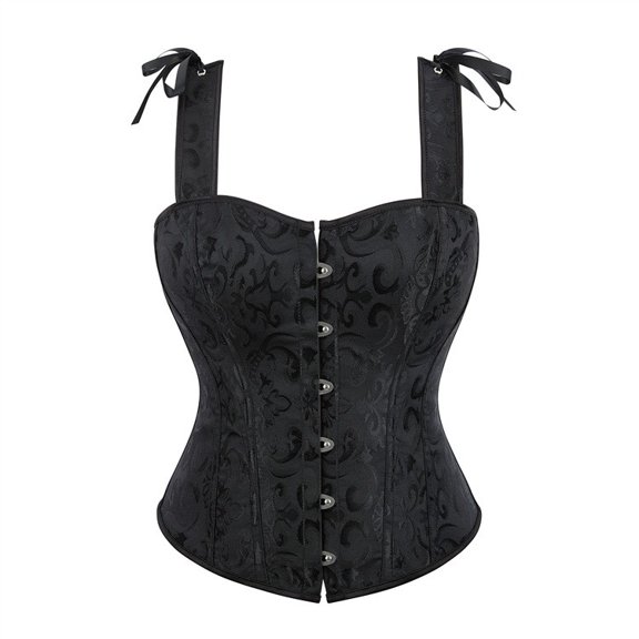 FASHOFT Black Corset Shapewear For Women Black Double Shoulder Strap Court Style Boned Waist Cincher Waist Cinching Body Shaping Everyday Wear Bustier Corset For Women L