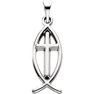 FB Jewels 14k White Gold 19x9mm Fish Pendant with Cross
