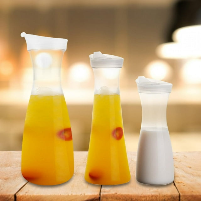 Uadme Botella de Jugo Transparente Resistencia al Desgaste de acrílico Jarra de Agua fría portátil para Banquetes Catering de Lujo con Tapa Cubiertos Contenedor(600ml)