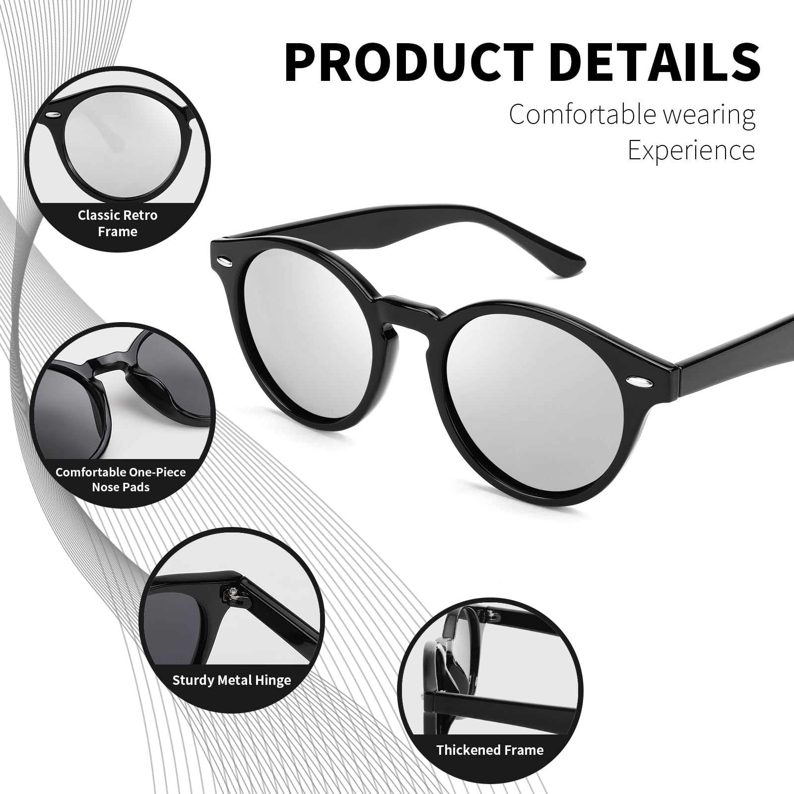 FEISEDY Retro Round Polarized Sunglasses for Women Men