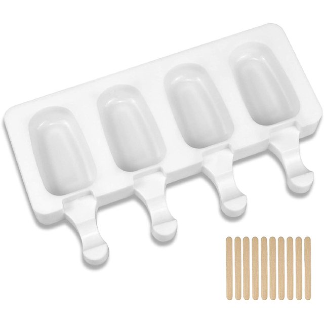 Molde para paletas, Molde de silicona para paletas heladas Hecho a mano Molde para barra de helado/chocolate Ovalado con 50 piezas Palitos de madera San Valentín de verano-Blanco brillar Hogar