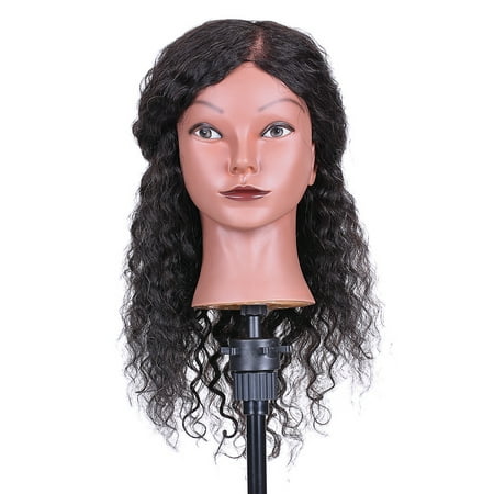 Curly Hair Mannequin Head Hairdressing Training Head for Hair Styling Practice Hair Braiding Dummy Head with 100% Human Hair