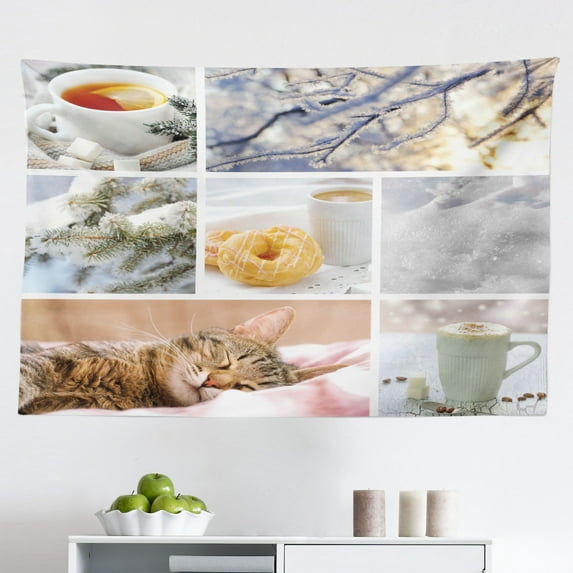 Abstract Tapestry, Kitchen Stuff and Colored Rectangles Cuisine Chefs Table Illustration, Fabric Wall Hanging Decor for Bedroom Living Room Dorm, 2 Sizes, Multicolor, by Ambesonne