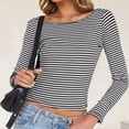 thumbnail image 4 of Kaemgyyd Going out Tops for Women Fashion Striped Low Back T-Shirts Spring Fall Clothes Scoop Neck Cropped Long Sleeve Shirts for Women, 4 of 7