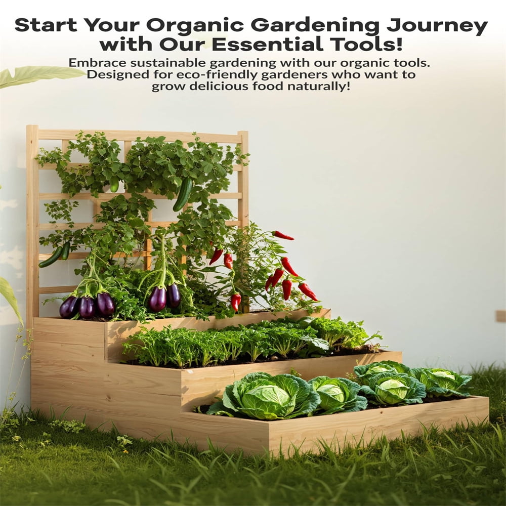 3-Tier Vertical Cedar Planter Box with Trellis - Raised Garden Bed for Climbing Plants, Vegetables & Herbs, Open Base Drainage Design, Ideal for Patios, Decks & Yards