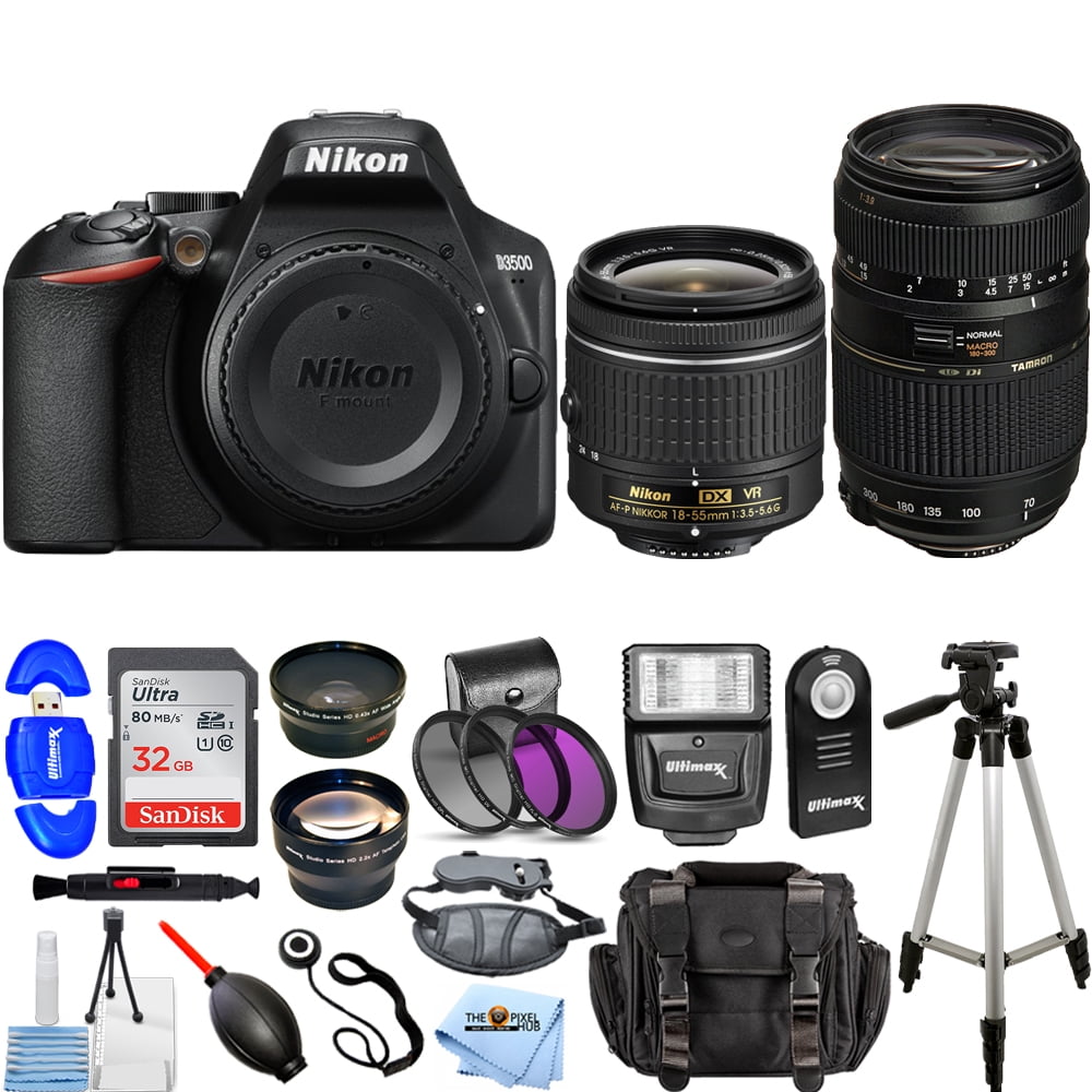 Nikon D3500 Camera 4 Lenses Kit with 1855mm + 70300mm Top Value Bundle with 32GB SD, Heavy