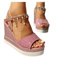 thumbnail image 3 of CBGELRT Womens Sandals Pink Cute Sandals for Women Wedges Pearl Sandals Platforms Heels Women Fashion Shoes High Wedges Women's Sandals Womens Wedge Shoes, 3 of 7