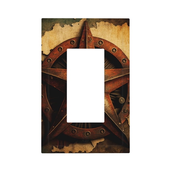 Western Texas Star Rustic Vintage Single Gang Wall Plate 1 Gang Decorative Electrical Outlet Light Switch Cover Switchplate