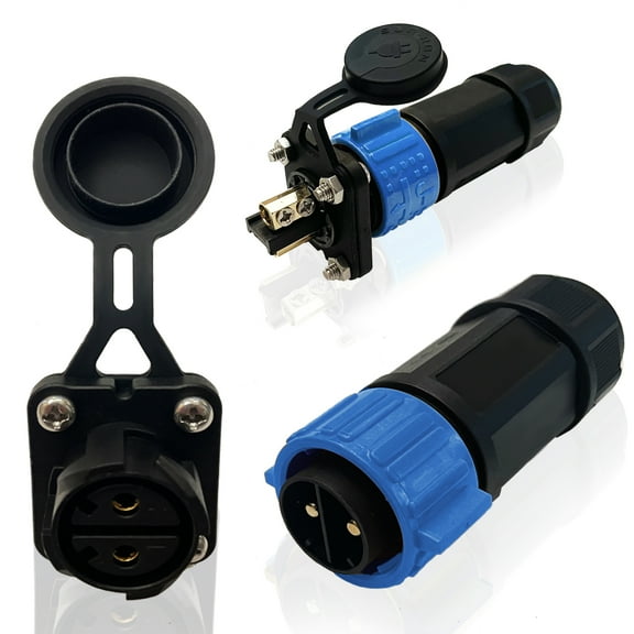 Trolling Motor Plug Receptacle Set, Self-Locking Waterproof Plug Receptacle for Trolling Motor/Downrigger/Fishing Reel,12V/24V/36V/48V Marine Boat DC Power Plug Connector (blue)