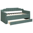 thumbnail image 5 of Twin Size Upholstered Solid Wood Daybed with Rails, Daybed Frame with Trundle and Three Drawers, Wooden Slats Support, No Box Spring Needed, Clean Lines Design to Any Place(Green), 5 of 8