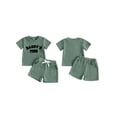 thumbnail image 2 of BemeyourBBs Toddler Baby Boys Summer Clothes Daddy's Mini Outfits Letter Embroidery Waffle Knit Short Sleeve Round Neck T shirt Tops and Shorts Set, 2 of 9