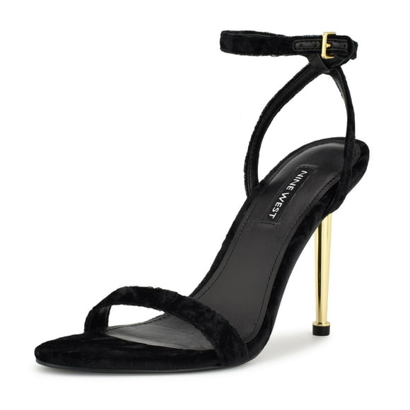 Sandalia Nine West Reina 2 con tacón de aguja de terciopelo negro, 10 cm 7,5