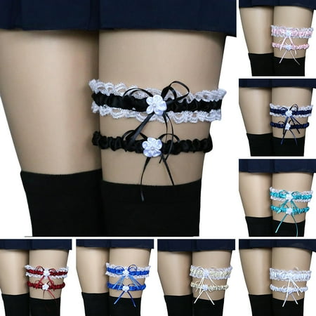 

Walbest 2Pcs/Set Wedding Leg Garter Lace Bowknot Garter Bridal Lace Floral Belt Leg Ring Set for Women Girls Cosplay Decor