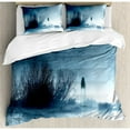 thumbnail image 3 of Horror House Decor Twin Size Duvet Cover Set, Mysterious Women in Foggy Forest Bushes Nightmare Haze Lady Scary Hell Artwork, Decorative 2 Piece Bedding Set with 1 Pillow Sham, Blue, by Ambesonne, 3 of 3