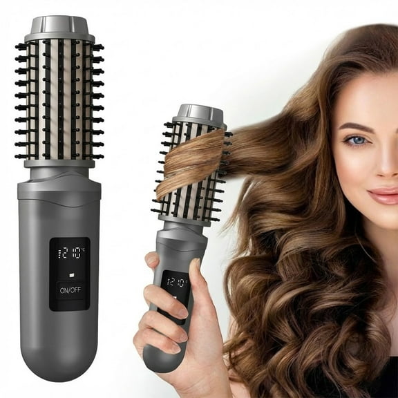 Telos Wireless Cordless Hair Curler & Straightener Brush – Rechargeable 2-in-1 Styling Tool with LED Display