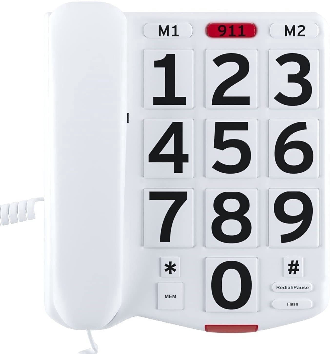 Packard Bell Big Button Corded Phone for Seniors, White, with 