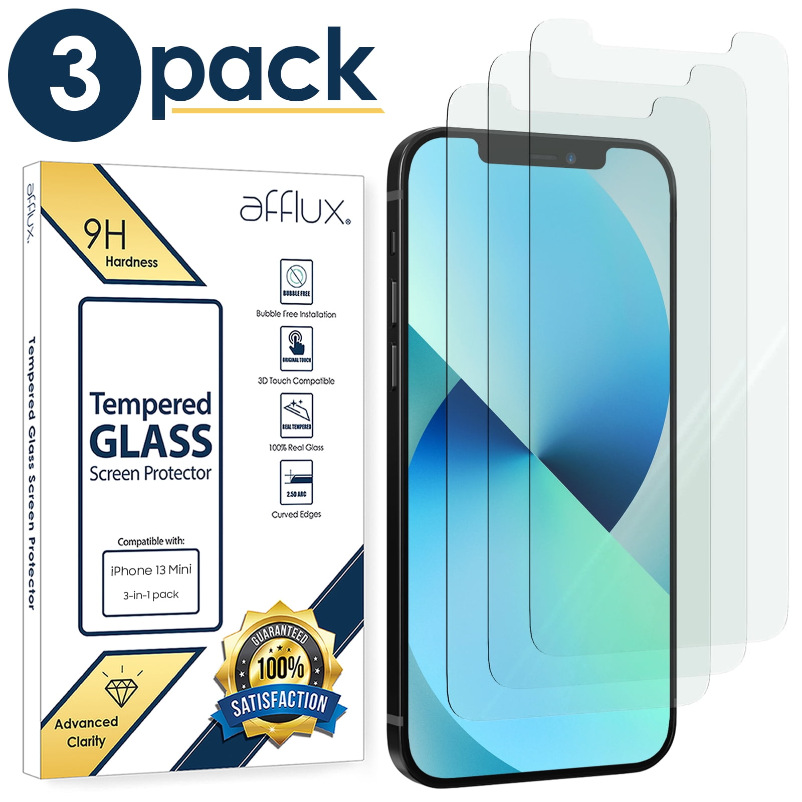 FreedomTech Shatterproof Tempered Glass Screen Protector for iPhone 13 Mini [3-Pack] [99.99% HD Clear] [Easy Installation Frame] [9H Hardness] [Full Coverage] [Bubble Free] for Apple 5.4''