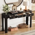 thumbnail image 4 of Miekor Furniture Rustic Console Table with Curved Corners for Safety, Entryway Table with 3 Concealed Drawers, Sturdy Sofa Table with Thick Legs for Hallway & Living Room (Black) No6396, 4 of 9