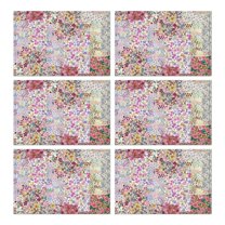 Pioneer Flower Floral Print Pattern Summer Placemats Table Placemats Set Of 6-Linen Kitchen Washable Placemats Table Mats 12x18 Inch Non-Slip Heat Resistant