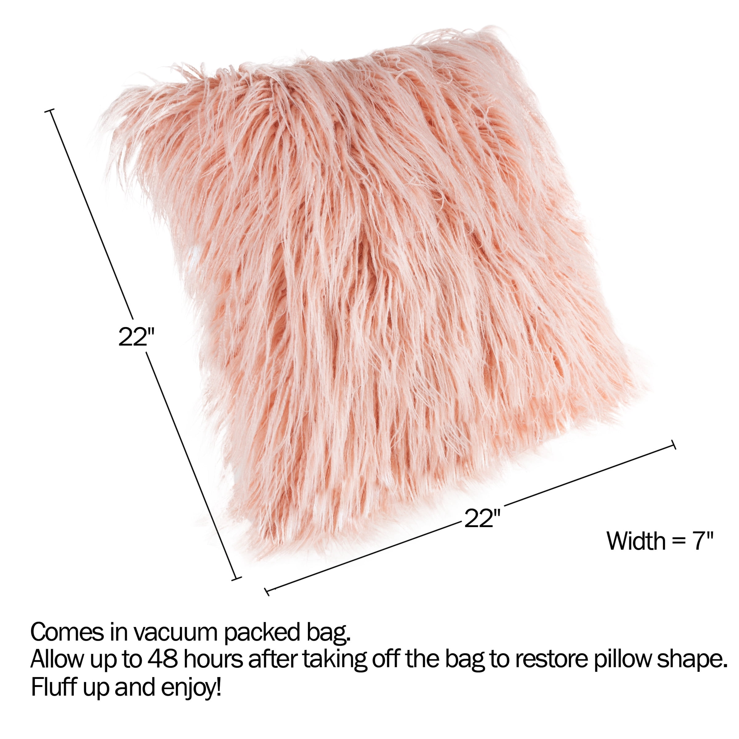 Somerset Home Mongolian Faux Fur Pillow – 22-inch Cover & Insert (Pink)