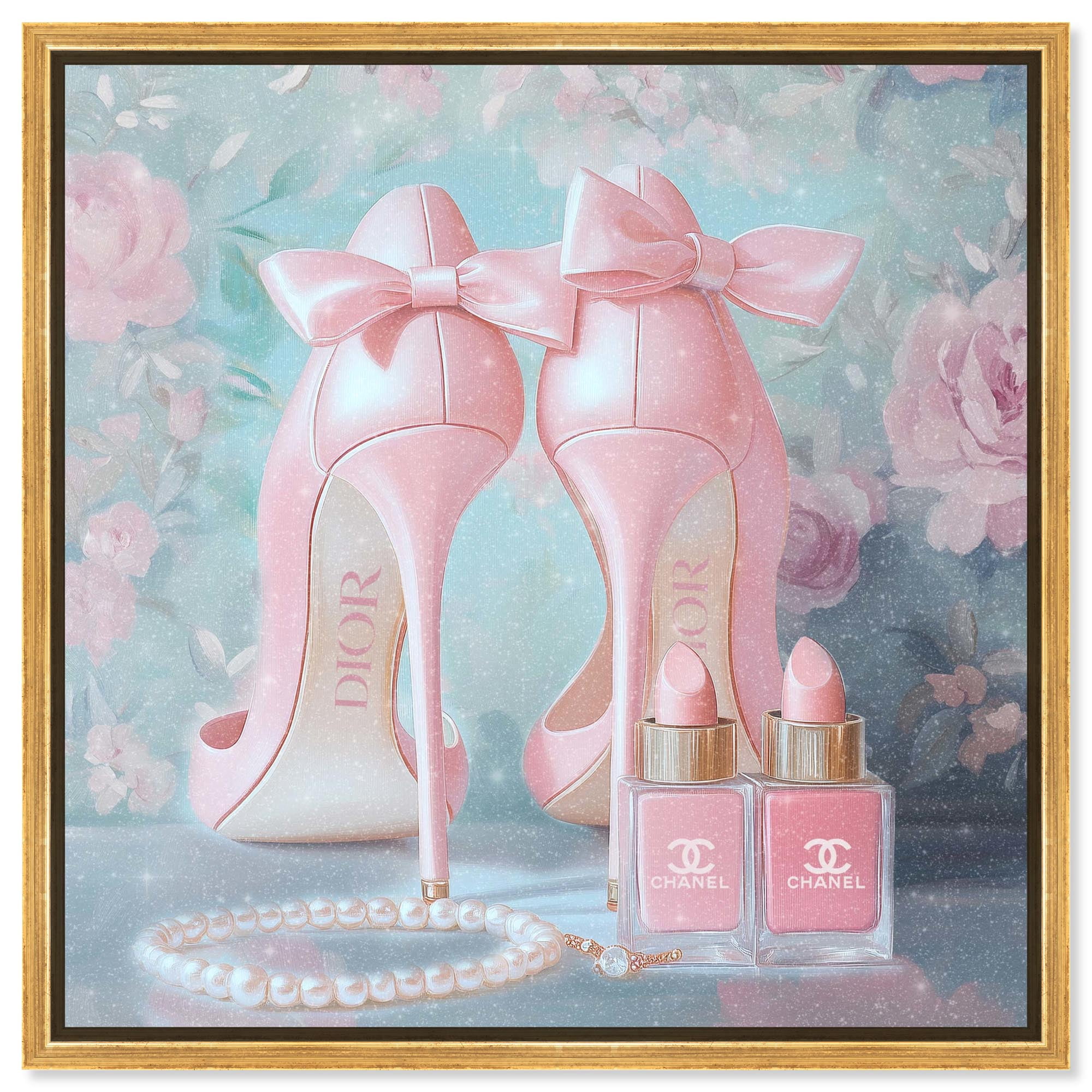 Love Dainty Heels Canvas Glam Art Prints by Art Remedy, Gold Frame, 40 x 40
