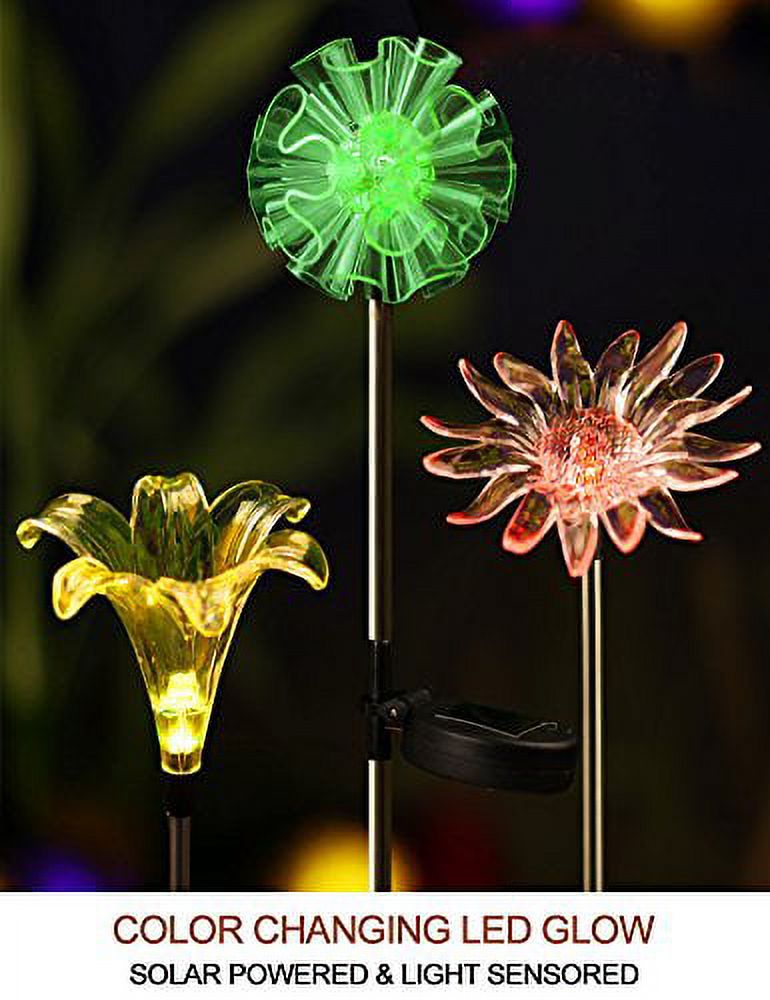 BRIGHT ZEAL BZ3 [Set of 3] LED Color Changing Solar Stake Lights Outdoor - Solar Light LED Garden Decor Statues (Dandelion, Lily, Sunflower) - Patio Lights LED Outdoor Multicolor Changing LED Lights - image 3 of 3
