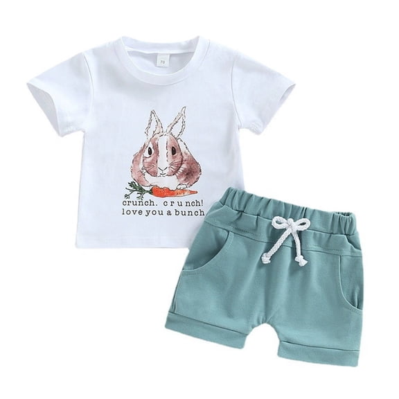 Likimi Kids Toddler Boys Girls Outfit Set Easter Cartoon Print Short Sleeve Shirt With Shorts Summer Casual Fashionable Two Piece Set White Size 2-3 Years