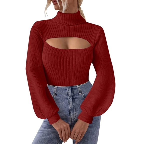 SRZYMJ Women's 2025 Fashion Fall Clothes 2 Piece Cutout Tops Long Sleeve Neck Rib Knit Winter Pullover Sweater