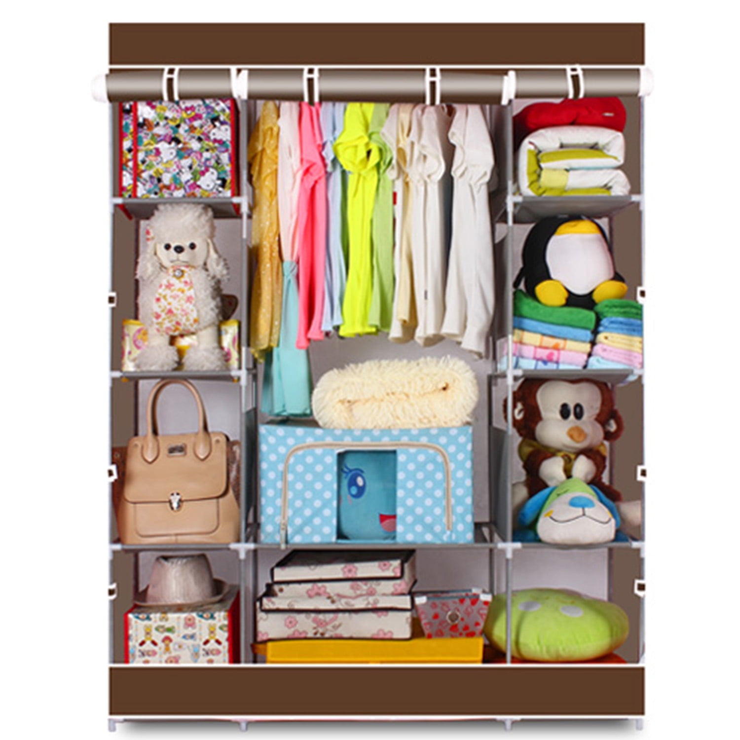 Lowestbest Portable Wardrobe Closet Clothes Storage, Non-Woven Wardrobe Clothes Storage Rack, Coffee