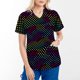 thumbnail image 2 of Tops de mujer de manga corta con cuello en V Tops uniforme de trabajo Tie-Dye gradiente Arco Iris estampado Floral con cuatro bolsillos blusa Pompotops  hkajfhjk463139, 2 of 6