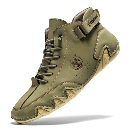

FLYLAND Men s Leather Sneakers Casual Shoes Slip On Lace Up Outdoor Waking Shoes Men Ankle Boots FM9008 Gig Size US12