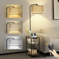 thumbnail image 1 of OUTONLIFE Rattan Floor Lamp with Table for Living Room with USB & Type C Charging Station, End Table Lamp with 3-Color Temperature LED Bulb for Bedroom, Brown, 1 of 9