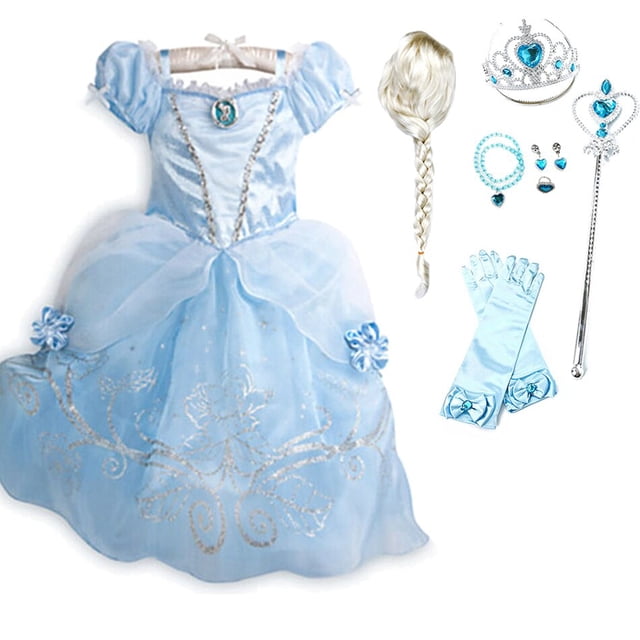 Vestido de Cenicienta para niñas, disfraz de Cenicienta y accesorios de princesa, fiesta de cumpleaños para niños, vestido de noche de Navidad Fivean unisex