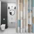 thumbnail image 4 of Abstract Shower Curtain for Bathroom Decor, Beige Blue Plaid Oil Painting Geometric Contemporary Waterproof Fabric Shower Curtain, 36"x78" Set with 12 Hooks, 4 of 9