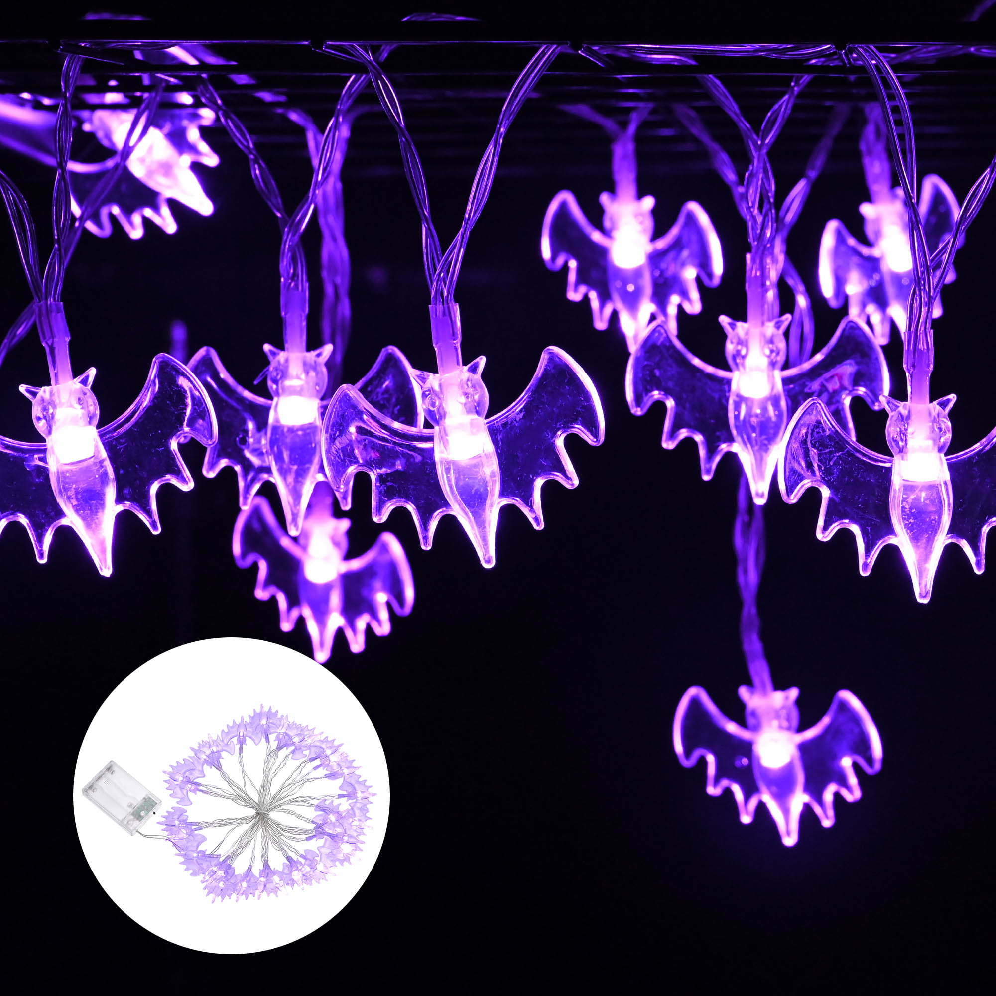 1X Halloween String Lights 9.8ft 20 LED Purple Bats Lights Halloween Decoration 