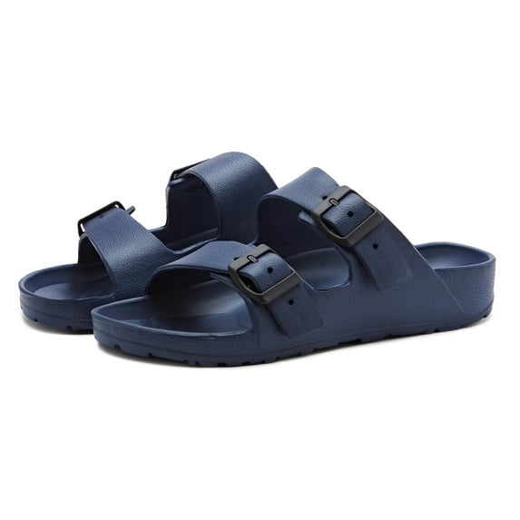 Weestep Essential lightweight double buckle slip-on flat adjustable women’s men’s sandals(Navy, W7-7.5/M5-5.5)