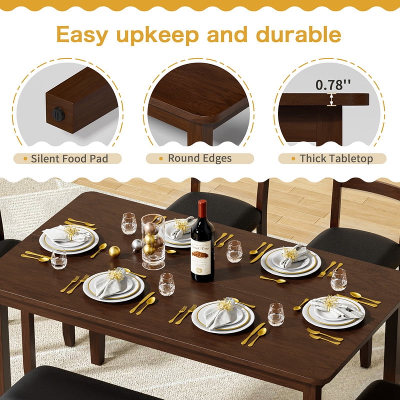 Lacoo Modern Simple Solid Wood Dining Table Set 6-Piece, 1 Table 4 Chairs 1 Bench, Kitchen Dining Room Furniture Set, Multiple Colors Available
