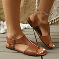 thumbnail image 7 of Flat Sandals for Women Boho Flat Heels Open Toe Ankle Straps Sandals for Women Beach Fashion Comfortable Casual Summer Shoes Footwear Brown 43, 7 of 7