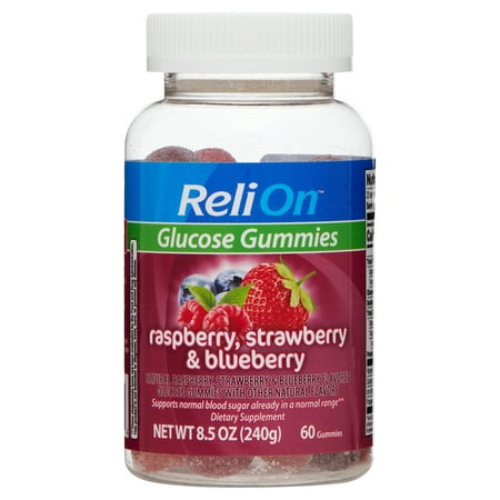 ReliOn Glucose Gummies, Raspberry, Strawberry, and Blueberry, 60 Count