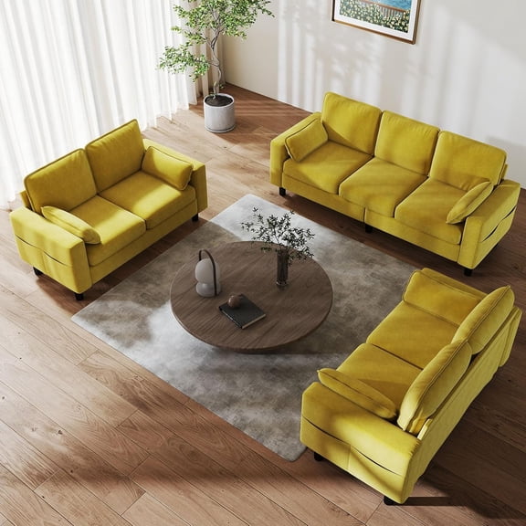 Kinbor 7-Seat Waiting Room Chair- Office Guest Reception Chairs Waiting Furniture Bench with Armrest Modern Upholstered Reception Seating for Salon, Bedroom & Studio, Yellow