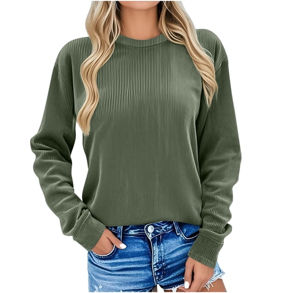 FNFHFY Corduroy Sweatshirt for Women Solid Regular Fit Crewneck Sweatshirts Long Sleeve Pullover Shirt Tunic Tops