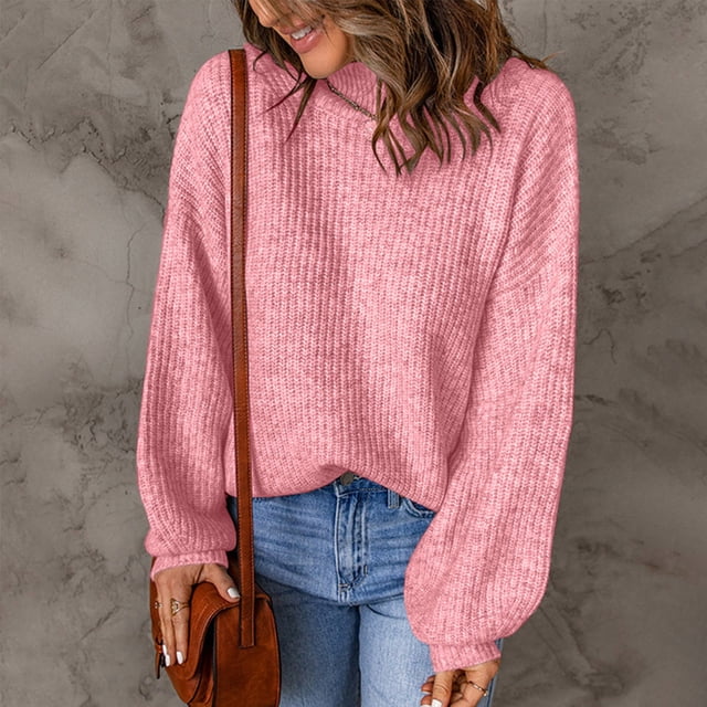 Suéter de cuello alto y blusa informal de cuello alto de invierno para mujer, suéter tejido de manga larga, suéteres sólidos, suéter para mujer