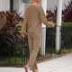 thumbnail image 4 of ICHUANYI Clearance Fashion Fall Casual Comfy Women's V-neck Long Sleeved Elastic Waist Pants Set(Coffee, M) ICHUANYI WER2023081503340, 4 of 9