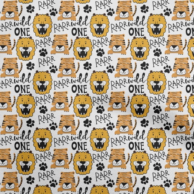 oneOone Polyester Spandex Yellow Fabric Kids Animal Craft Projects Decor Fabric Printed By The Yard 56 Inch Wide