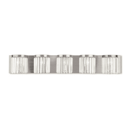 

Bathroom Vanity 5 Light With Clear Crystals Brushed Nickel size 43 in 300 Watts - World of Crystal