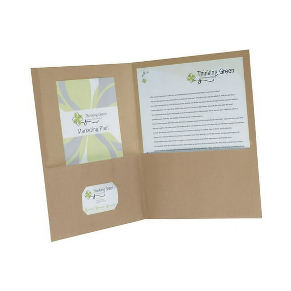Earthwise By Oxford 100% Recycled Paper Twin-Pocket Portfolio, 100-Sheet Capacity, 11 X 8.5, Natural, 25/box | Bundle of 5 Boxes