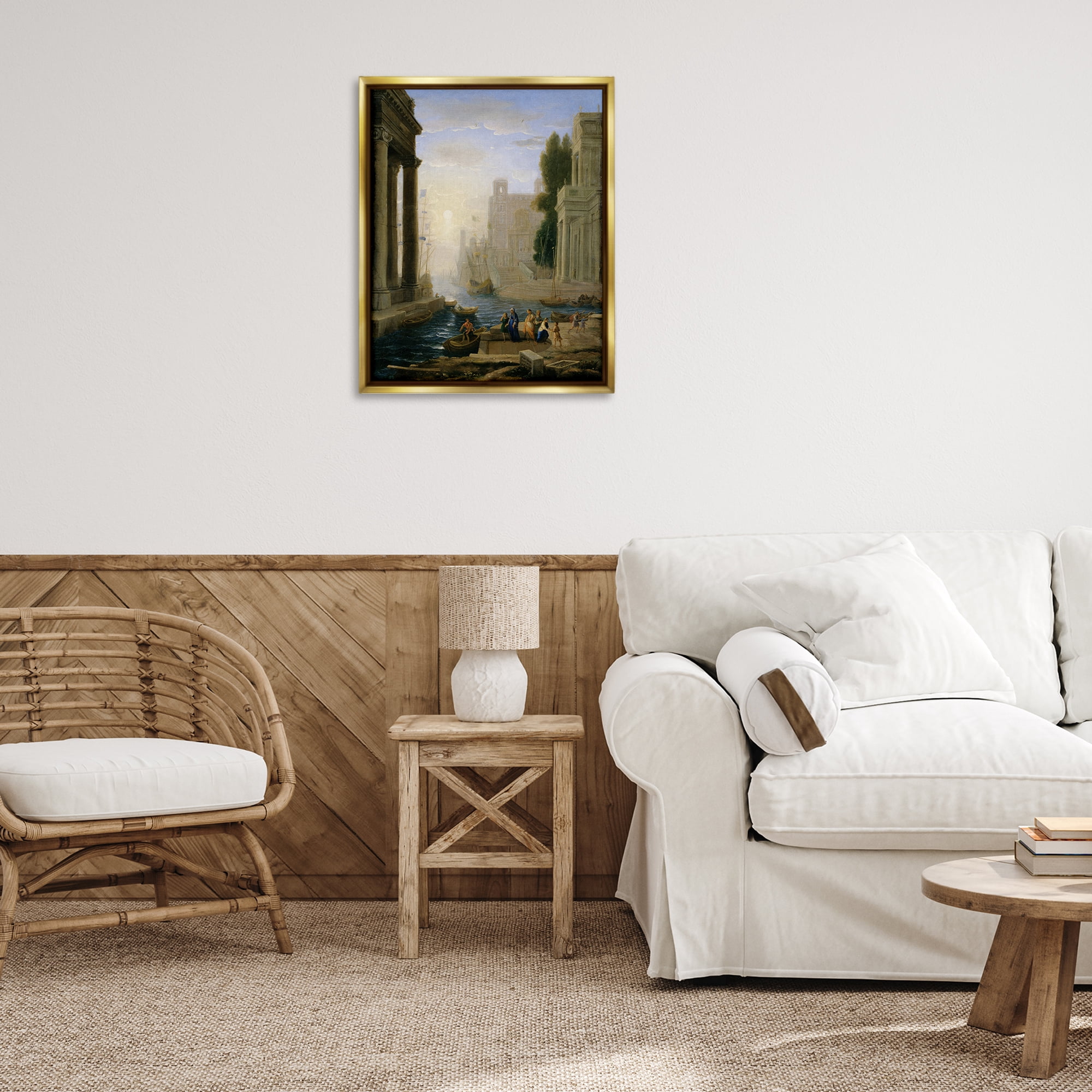 Stupell Industries Classic Claude Landscape Buildings & Architecture Painting Gold Floater Framed Canvas Art Print Wall Art, 25 x 31