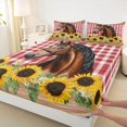 thumbnail image 3 of Manfei Farm Animal Horse Queen Sheet Set,Rustic Sunflower,Red Grid,4-Piece Microfiber, 3 of 7