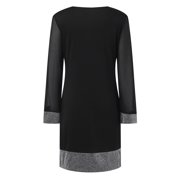 Evening Gowns for Women formal Midi Dresses for Women Shiny Mesh Stitching Glamorous Black V Neck Mini Dress Long Sleeve Mesh Body Slim Dress